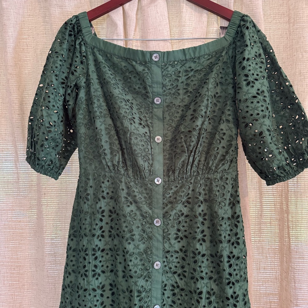 Veronica Beard Elegant Green Eyelet Midi Dress - Picture 2 of 6
